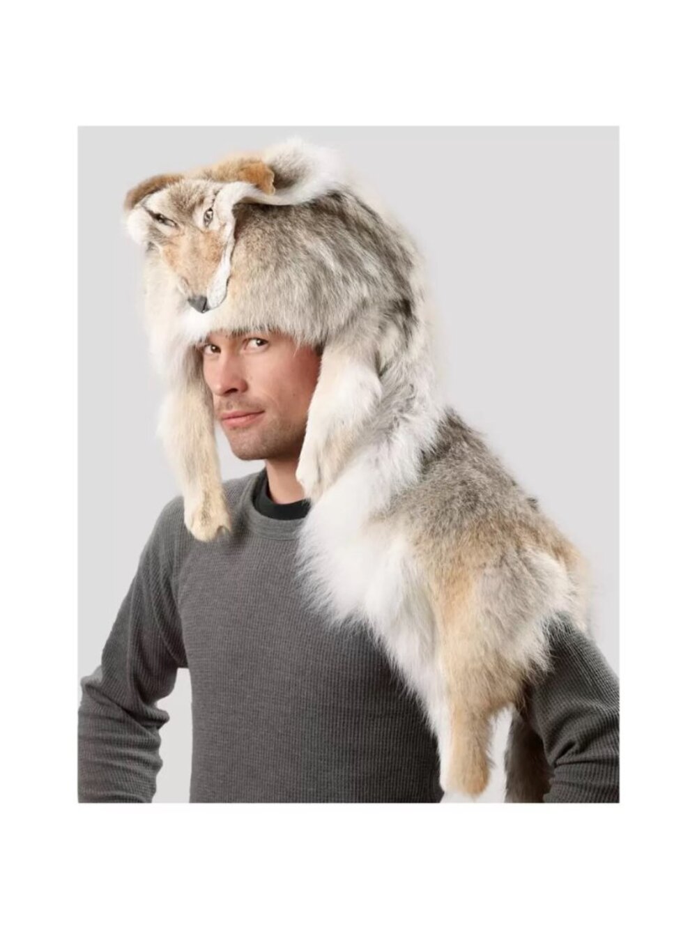 Frr Authentic Coyote Fur Hat Mens Classic Mountain Glacier Wear Genuine Luxury